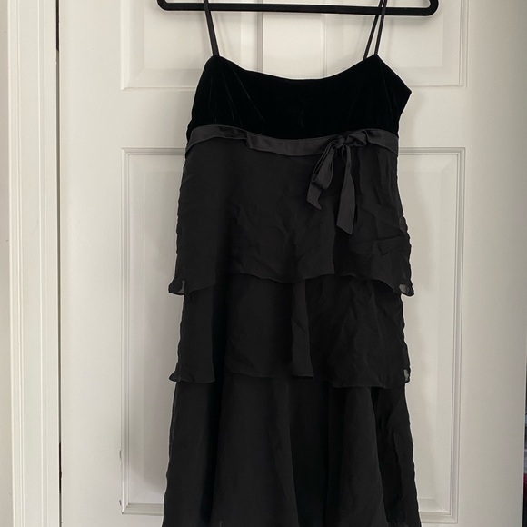 Nine West Vintage‎ ‘90s Silk Ruffle Ribbon Black Midi Dress 10 Coquette Romantic - Picture 2 of 7